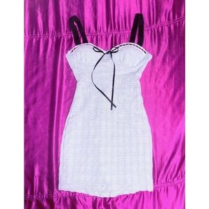 Baby blue textured mini dress with bow